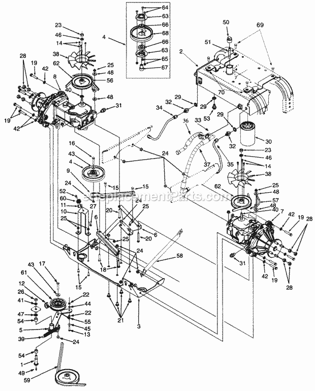 Hydraulic Drive, Lines & Filter Mfg. Date 1g0 2 Diagram and Parts List for Z48 53AC355M100 Cub Cadet Lawn Mower